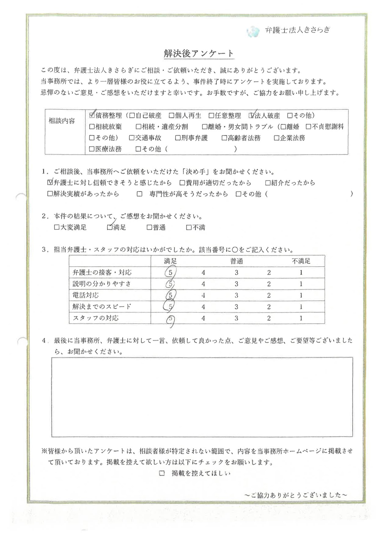 結果について満足しています